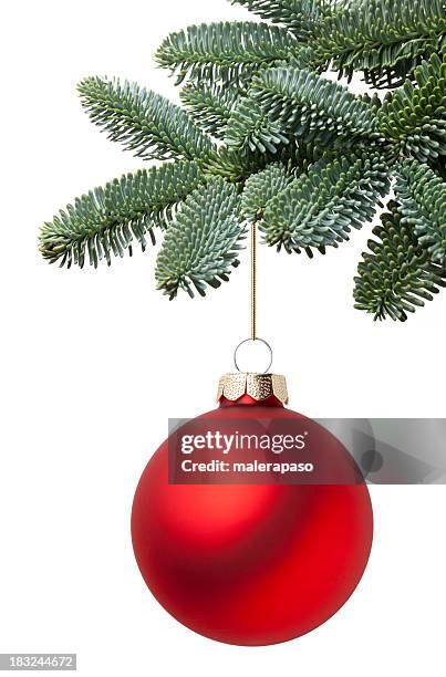 christmas ball hanging on a fir tree branch - christmas decoration bildbanksfoton och bilder