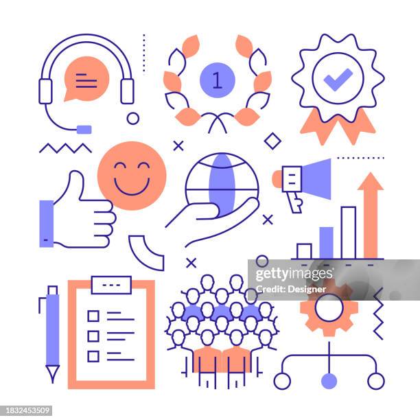 customer relationship related banner design for web page, headline, brochure, annual report and book cover - collect icon stock illustrations