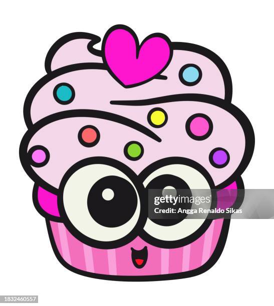 funny cupcake cartoon on white background - cupcake stock illustrations