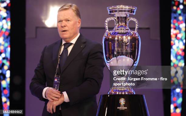 Ronald Koeman national coach of Netherlands with EuroTrophy during the UEFA EURO 2024 Final Tournament Draw at Elbphilharmonie on December 2, 2023 in...