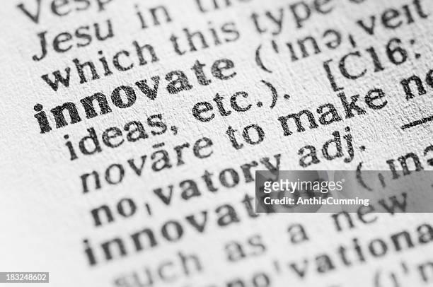 dictionary definition of innovate in black type - word document stock pictures, royalty-free photos & images