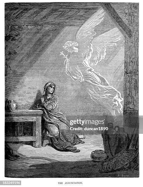 ilustraciones, imágenes clip art, dibujos animados e iconos de stock de la annunciation - gabriel salvador