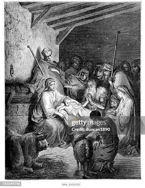 the nativity - a savior is born jesus christ stock illustrations