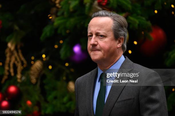 Foreign Secretary David Cameron leaves Downing Street following the weekly Cabinet meeting on December 05, 2023 in London, England.