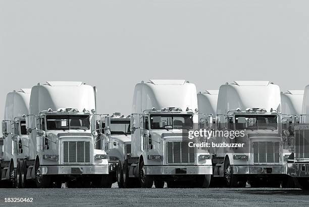 modern truck fleet in monochrome - semi truck fleet stock pictures, royalty-free photos & images