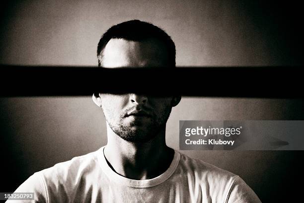 man with covered eyes - censorship bildbanksfoton och bilder