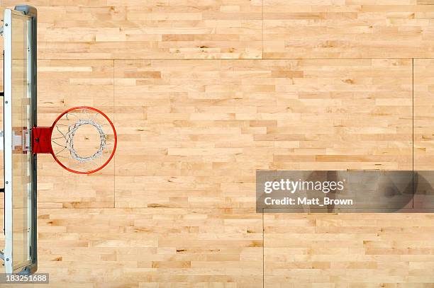 an aerial view of a basket rim and the floor - basketball court floor bildbanksfoton och bilder