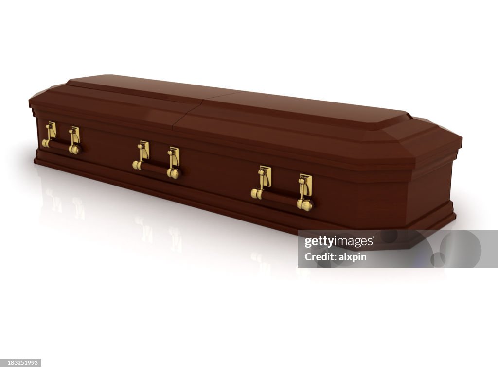 A brown casket on a white background