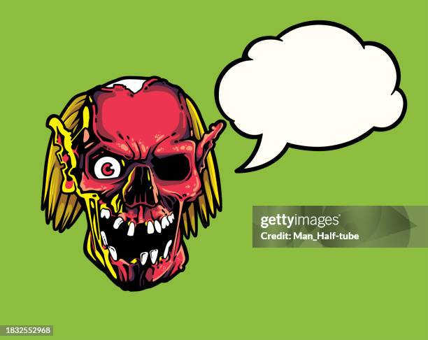 zombie mit comic-blase - einäugig stock-grafiken, -clipart, -cartoons und -symbole