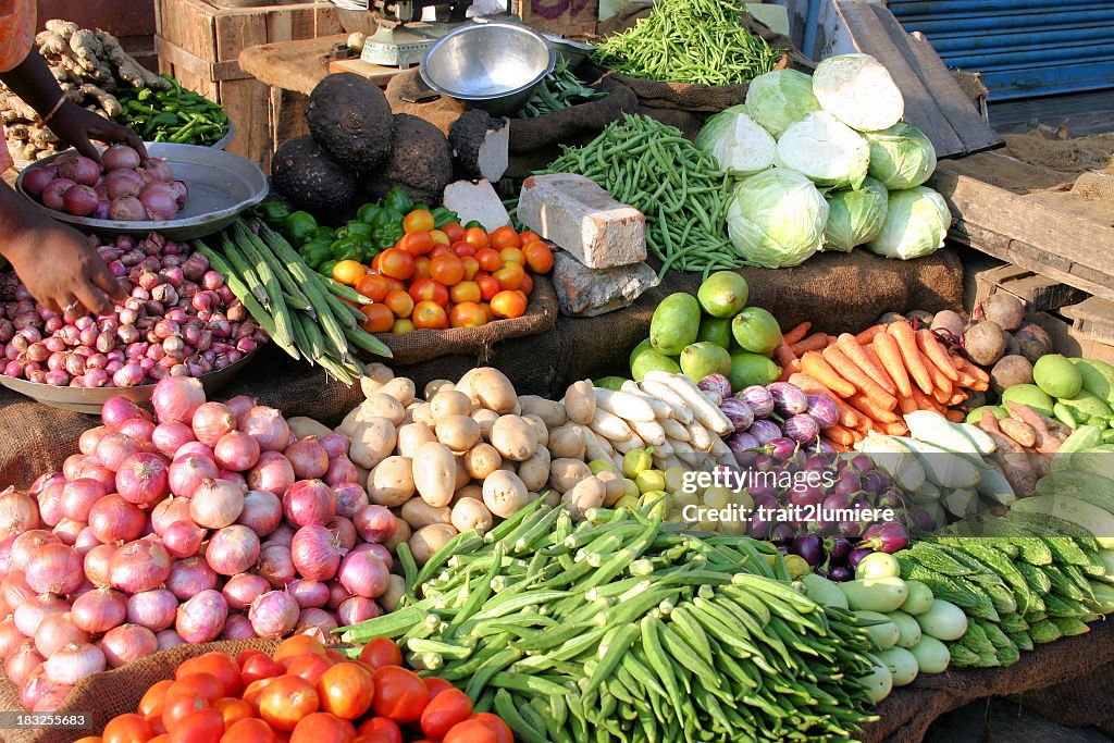 Indian marketplace showing different kinds of vegetables