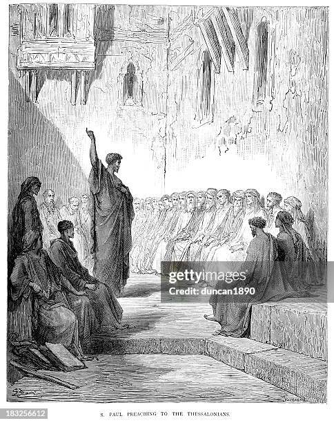 saint paul preaching to the thessalonians - st paul stock illustrations