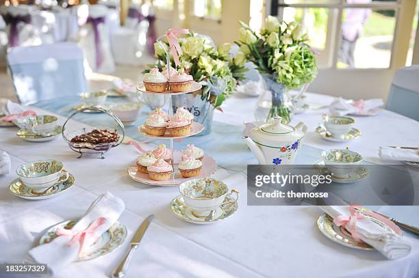 wedding table - afternoon tea party stock pictures, royalty-free photos & images