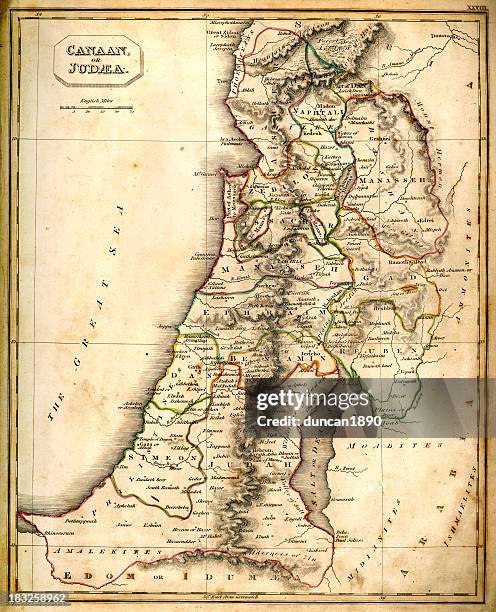 antquie map of canaan or judaea - israeli stock illustrations