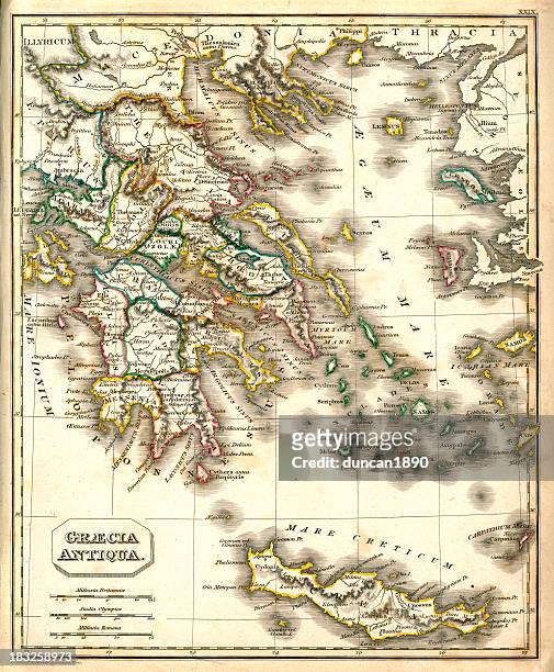 antquie karte des antiken griechenland - griechenland stock-grafiken, -clipart, -cartoons und -symbole