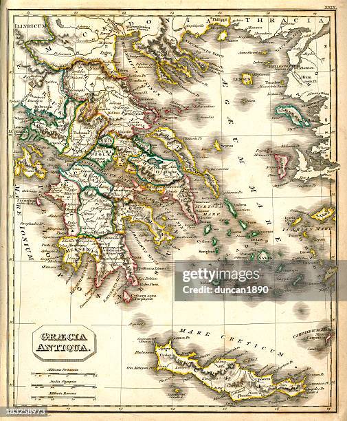 stockillustraties, clipart, cartoons en iconen met antquie map of ancient greece - sparta greece