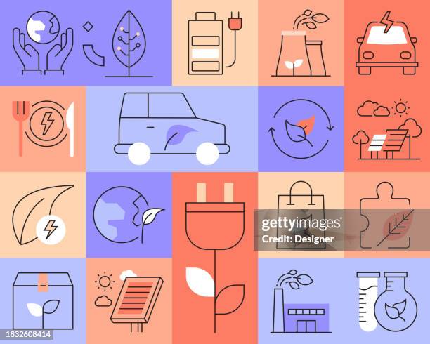 green energy related vector thin line icons. outline symbol collection - water efficient stock illustrations