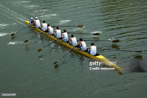 mens 8 man rowing team - teamwork - match sport stockfoto's en -beelden