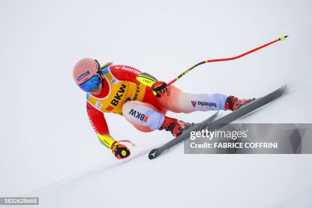 Switzerland's Joana Haehlen competes during the Women's Super-G race at the FIS Alpine Skiing World Cup event in St. Moritz, Switzerland, on December...