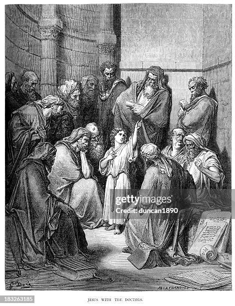 jesus with the doctors - middle eastern boy stock illustrations