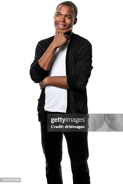 happy young man daydreaming - portrait white background looking away stock pictures, royalty-free photos & images