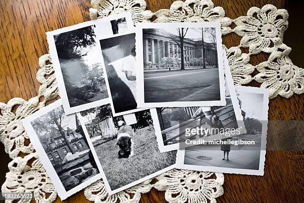 collection of old black and white photographs - moment collection stockfoto's en -beelden