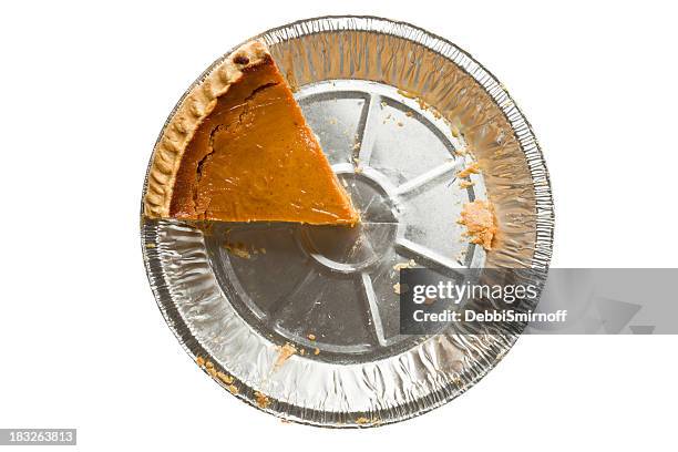 overhead pumpkin pie one piece left isolated - pie bildbanksfoton och bilder