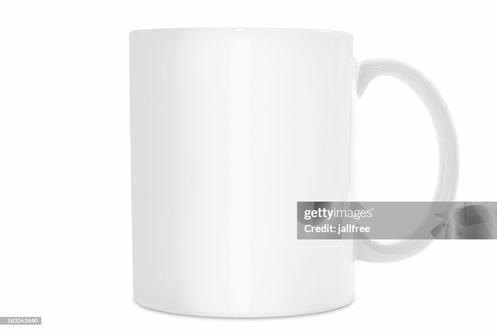 Plain White coffee mug isolated on white background with path