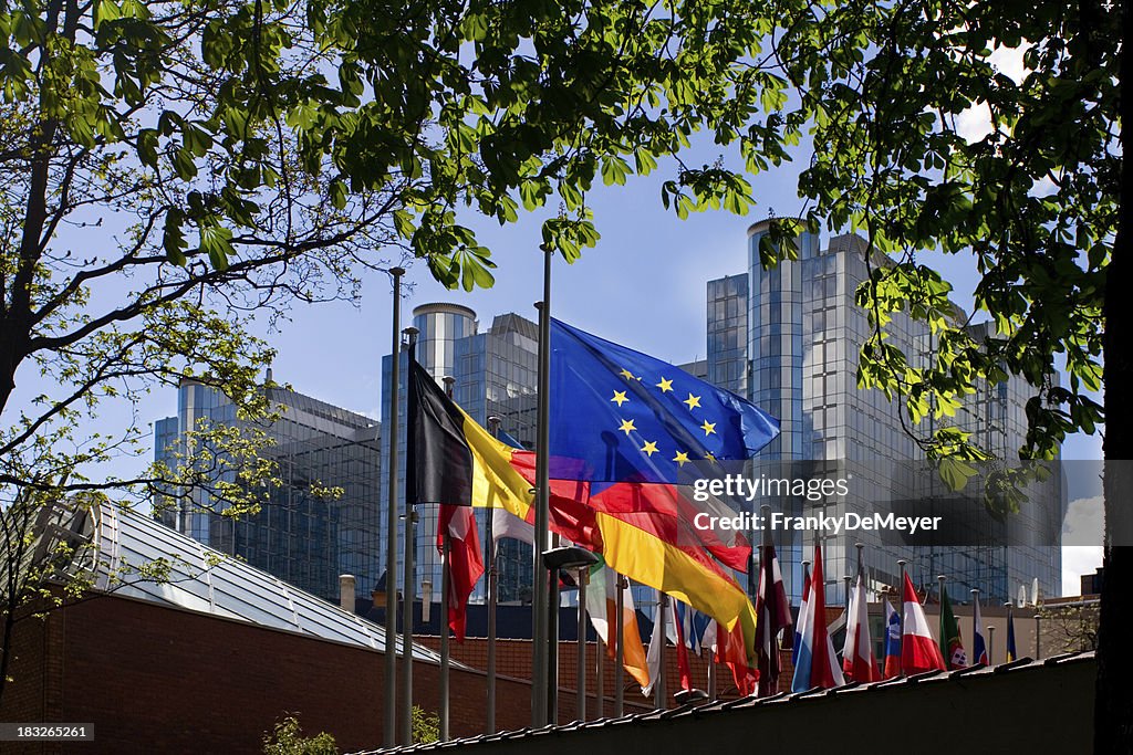 Flags in front of European Parliament, Brussels