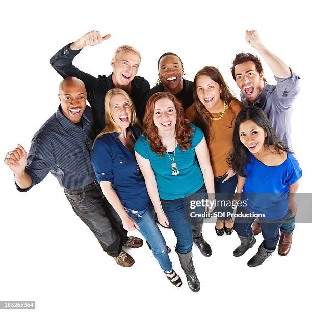 excited group of people looking up, full body - man standing full body isolated stock pictures, royalty-free photos & images