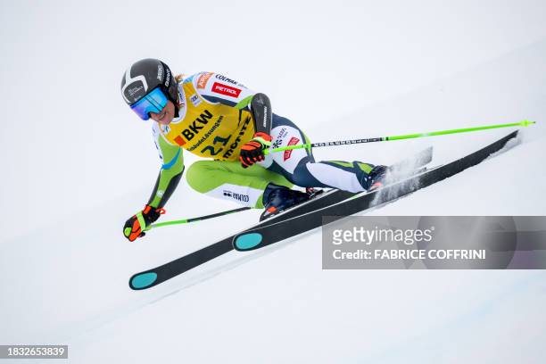 Slovenia's Ilka Stuhec competes during the Women's Super-G race at the FIS Alpine Skiing World Cup event in St. Moritz, Switzerland, on December 8,...