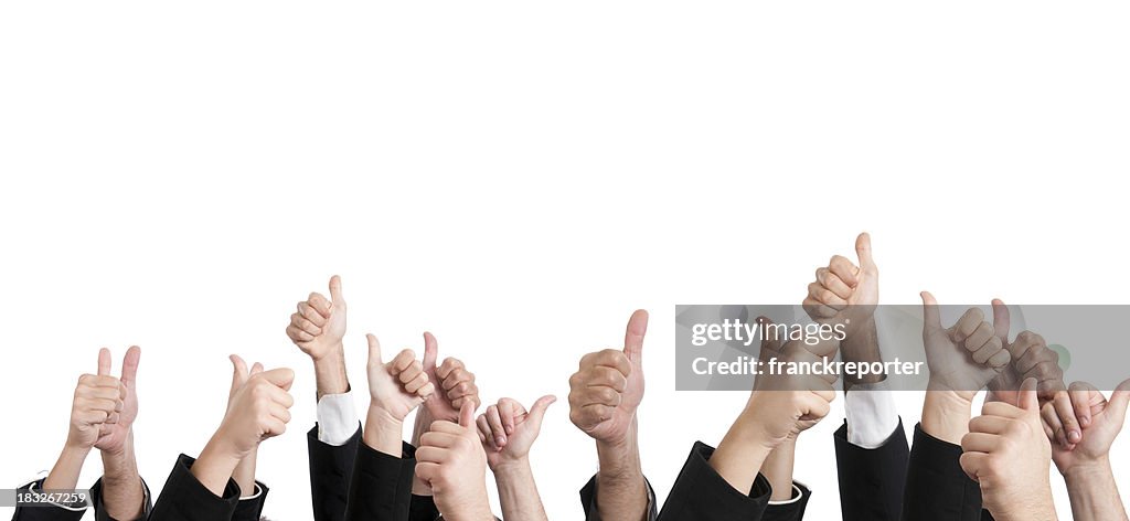 Multiracial thumbs up large group of people