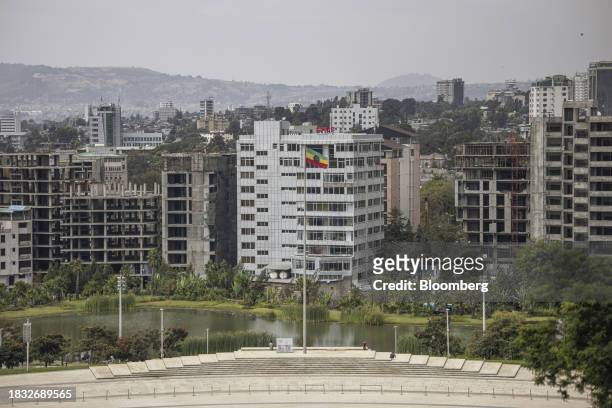 An Ethiopian national flag flies inside Friendship Park in Addis Ababa, Ethiopia, on Thursday, Dec. 7, 2023. The Horn of Africa nation has been...