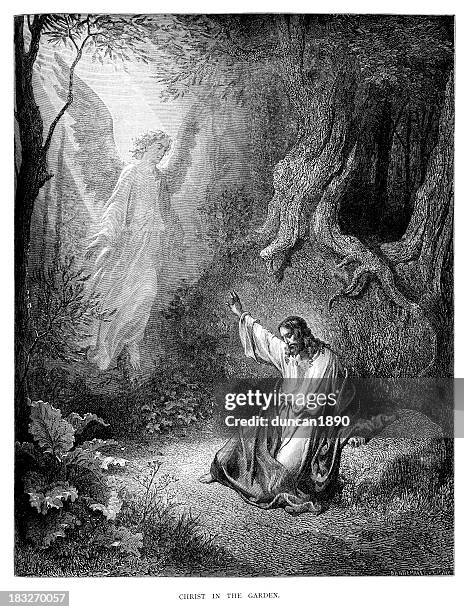 christ in the garden - archangel gabriel stock illustrations