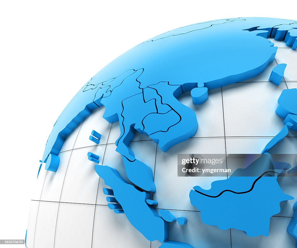 Globe of Southeast Asia with national borders, clipping paths provided