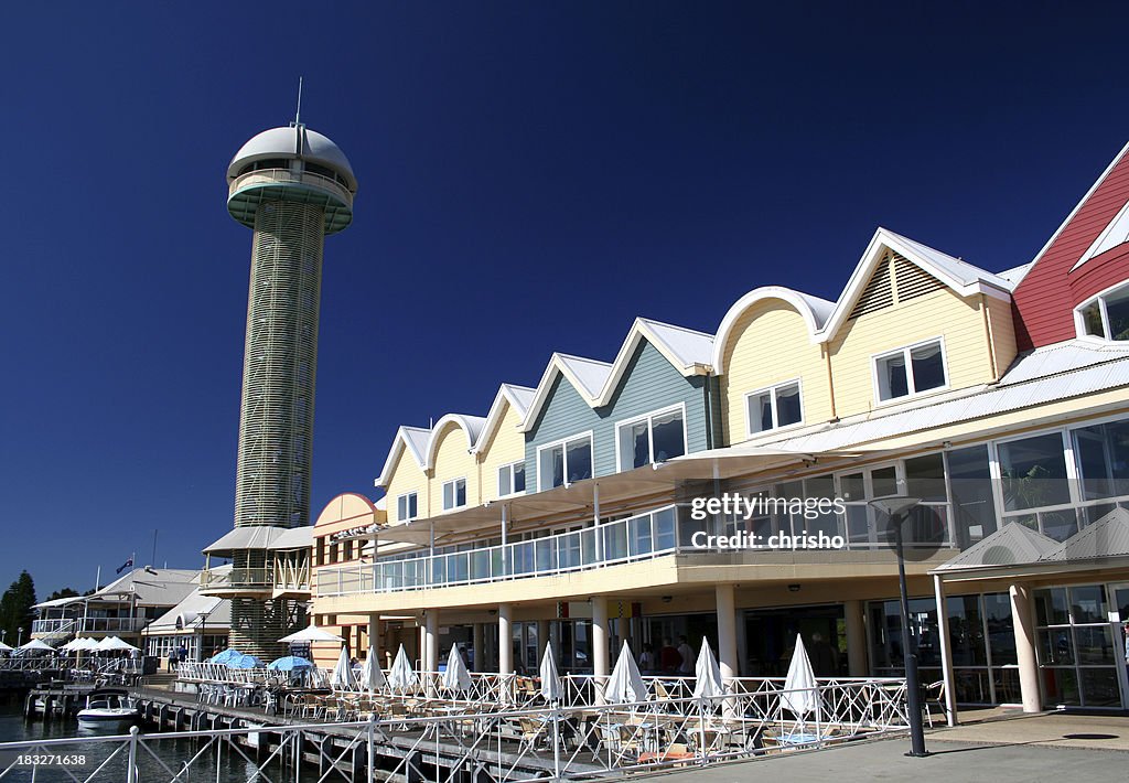 Tower and buildings at a wharf