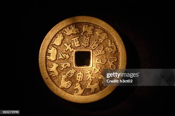coin with chinese zodiac - ancient chinese coins stock pictures, royalty-free photos & images