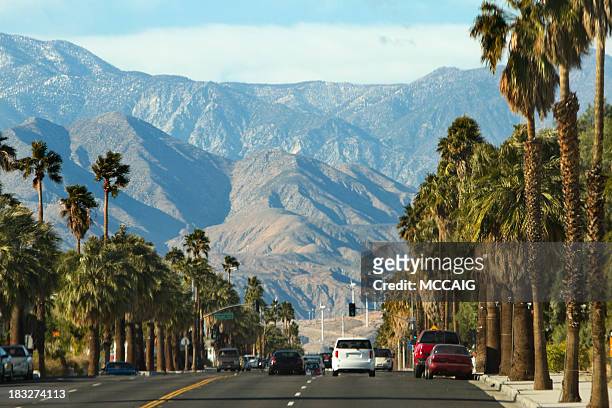 view along highway to mountains, palm springs, california - riverside county california stock pictures, royalty-free photos & images
