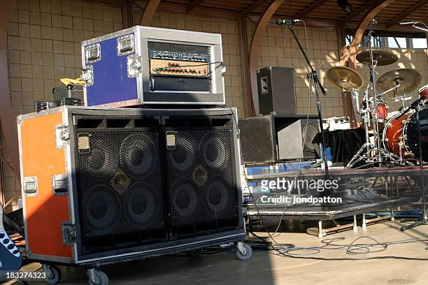 equipment on stage - voice amplifier stock pictures, royalty-free photos & images