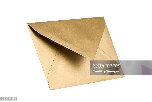 gold envelope with clipping path - envelope stock pictures, royalty-free photos & images