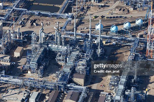 oil refinery aerial photo - edmonton industrial stock pictures, royalty-free photos & images