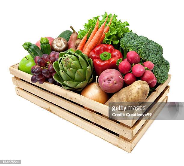 box of fruits and vegetables - crate stock pictures, royalty-free photos & images