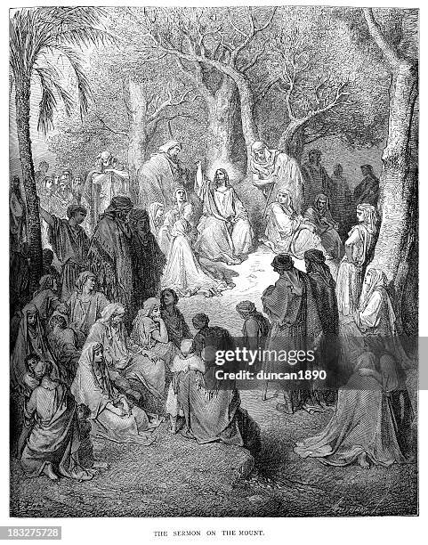 jesus sermon on the mount - jesus teaching stock illustrations