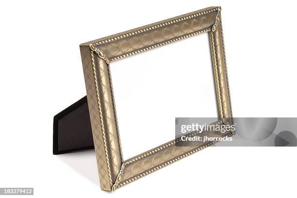 isolated decorative picture frame - brass frame stock pictures, royalty-free photos & images