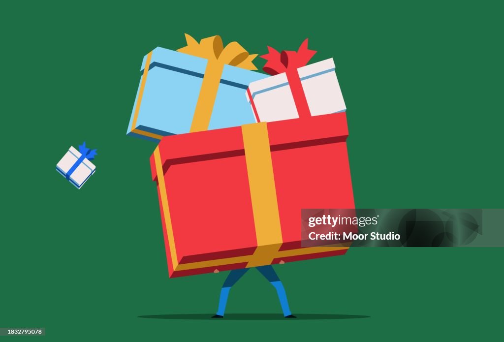 Man holding a pile of gifts vector illustration