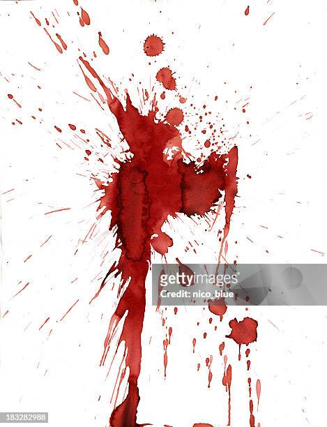 red blood splatter stain on white background - blood stock pictures, royalty-free photos & images