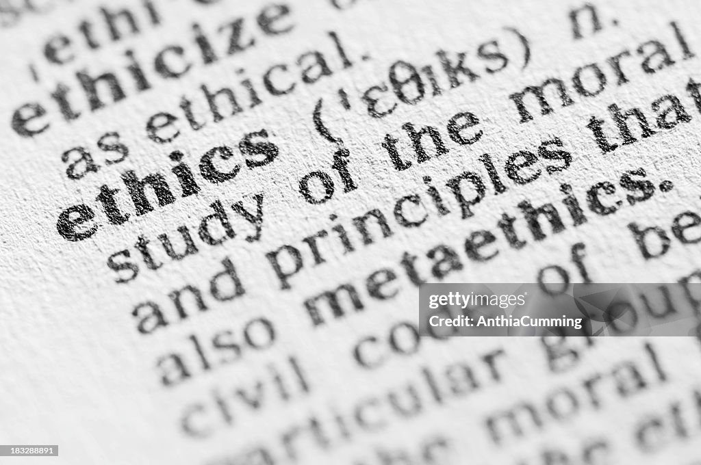 Dictionary definition of ethics in black type