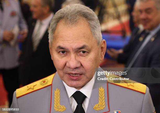 Russian Defence Minister Sergei Shoigu seen during the award ceremony, marking the Heroes of Russia Day on December 8 in Moscow, Russia. Putin said...