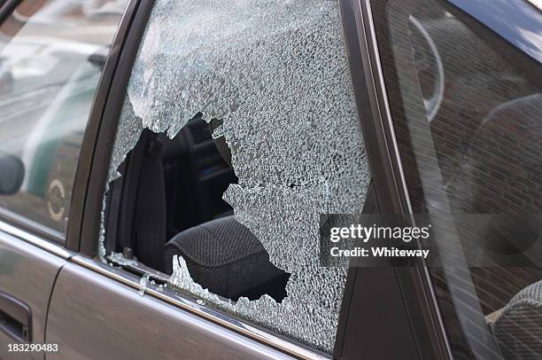 thief broken glass in car window - shattered glass bildbanksfoton och bilder