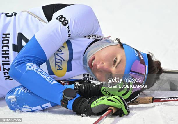 Estonia's Tuuli Tomingas takes her breath after finishing the women's 7,5 km sprint event of the IBU Biathlon World Cup in Hochfilzen, Austria, on...