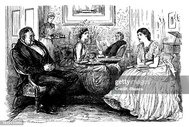 ilustraciones, imágenes clip art, dibujos animados e iconos de stock de caricatura de sátira británica ilustración de dibujos animados cómicos - woman in dress casual